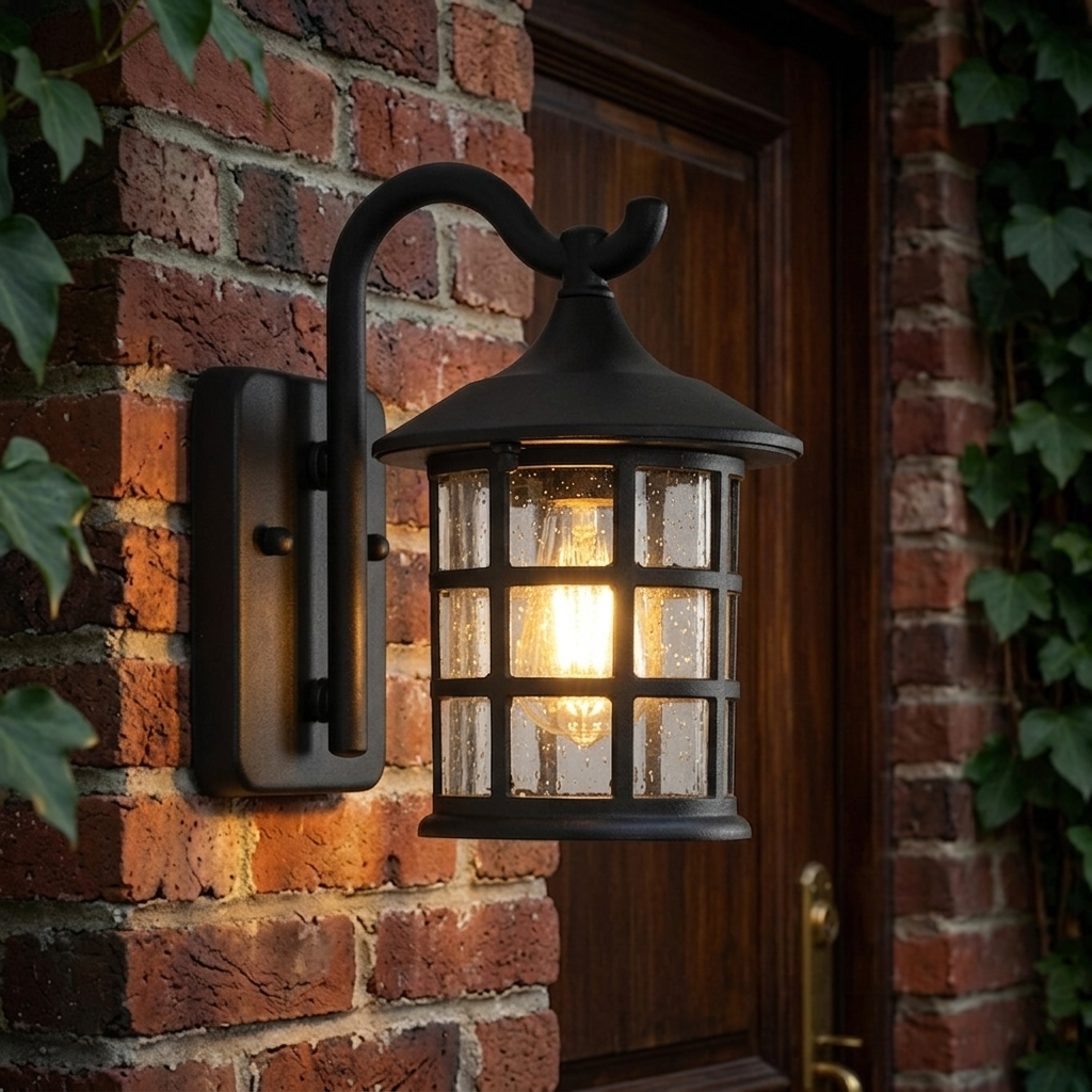 Vintage Outdoor Wall Lantern with Grid Glass - IP65 Waterproof Die-cast Aluminum Sconce for Porch & Courtyard, Bronze Finish