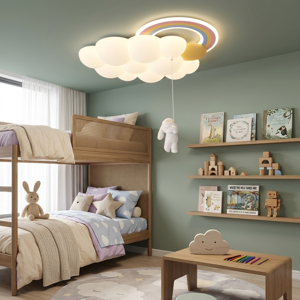 Cloud and Rainbow LED Ceiling Light - Bunny Pendant Lamp for Kids' Room