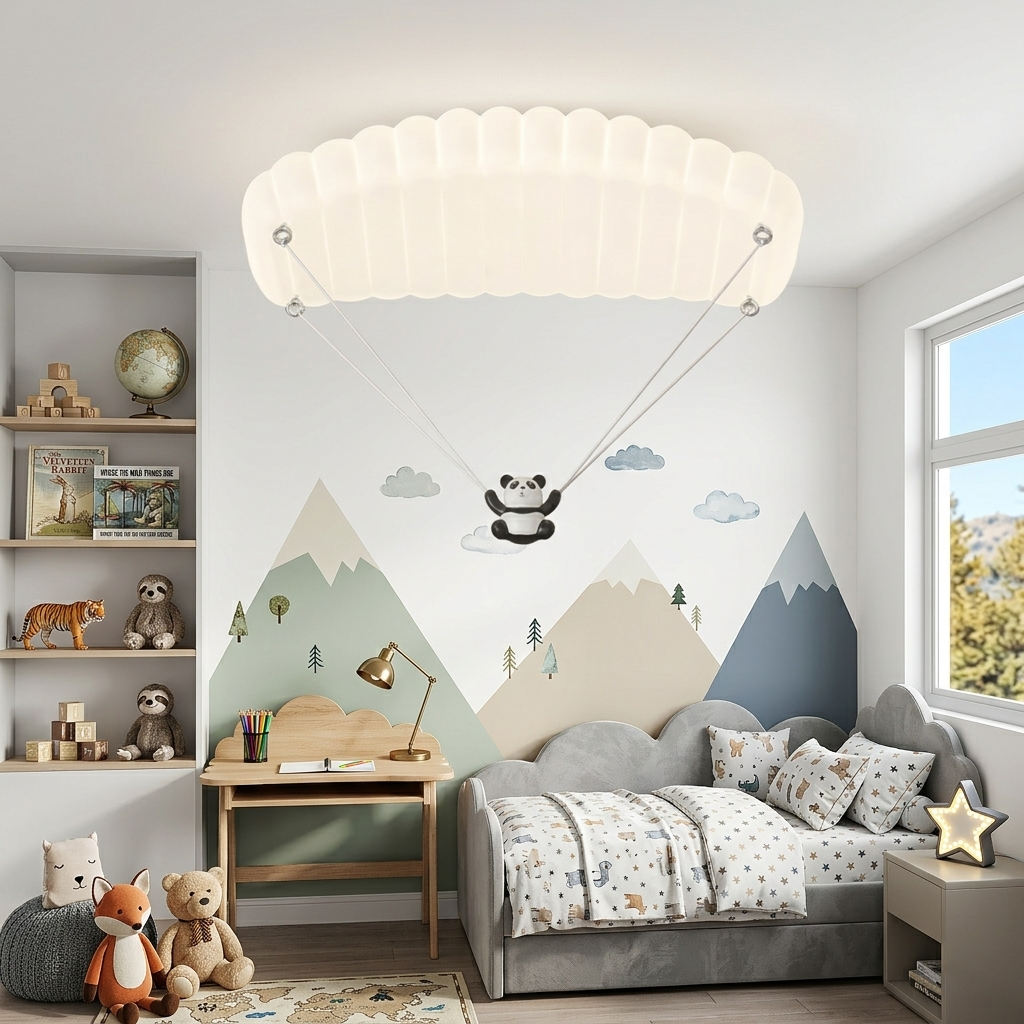 Creative Panda Parachute LED Ceiling Light - Cartoon Lamp for Kids' Room