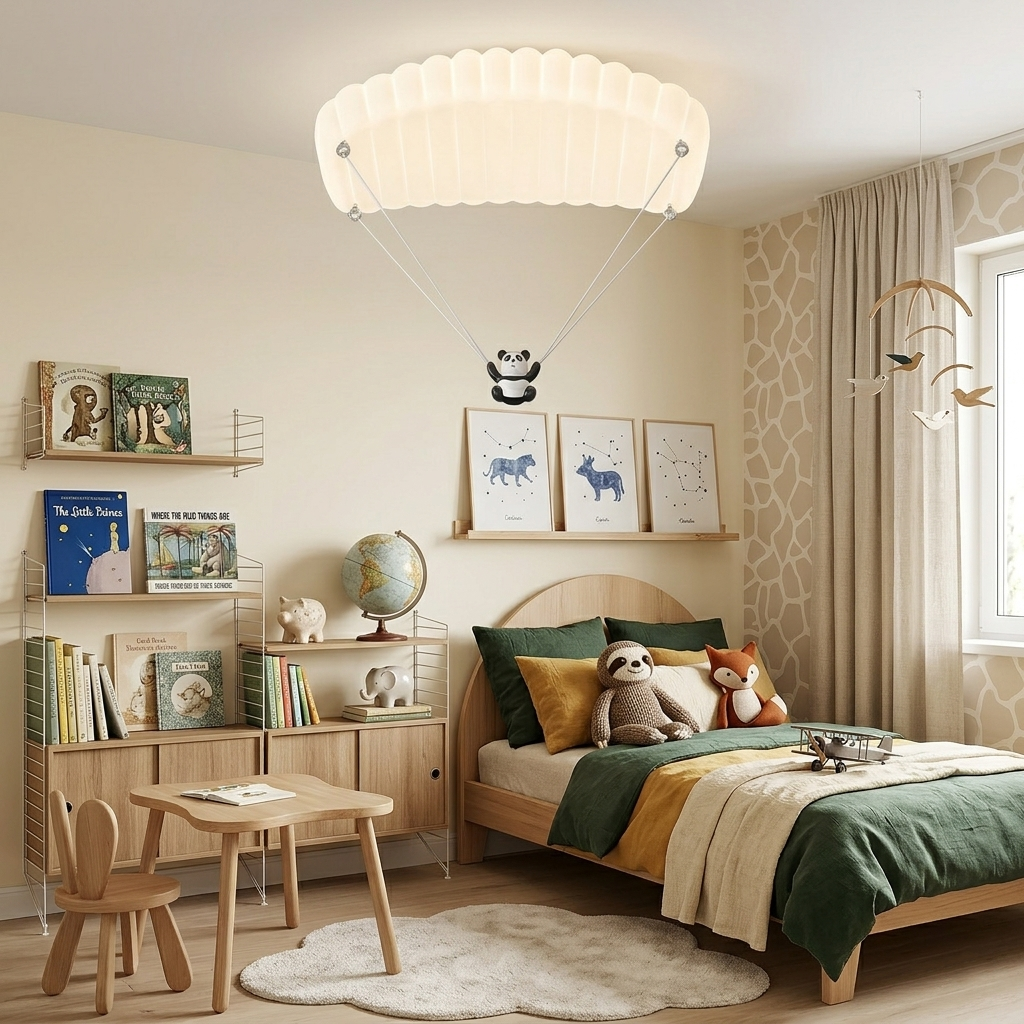 Creative Panda Parachute LED Ceiling Light - Cartoon Lamp for Kids' Room
