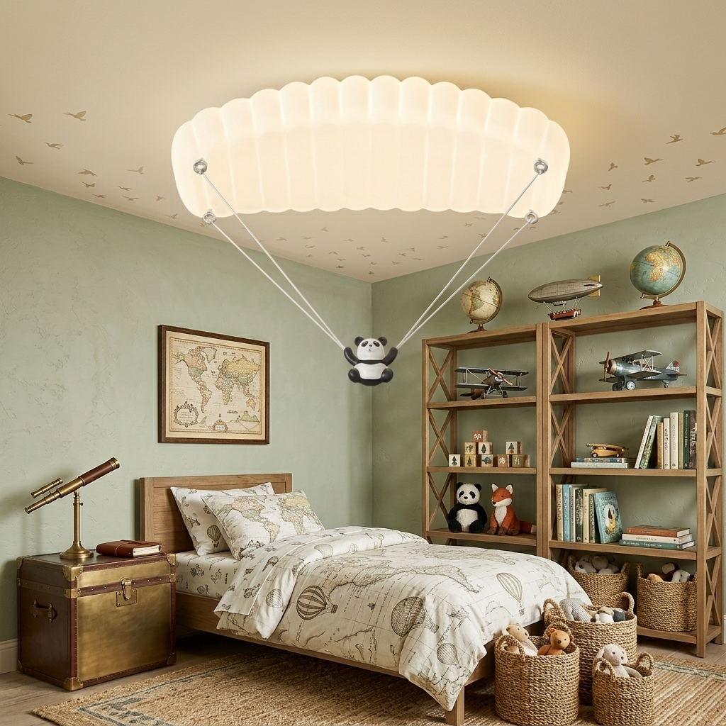 Creative Panda Parachute LED Ceiling Light - Cartoon Lamp for Kids' Room