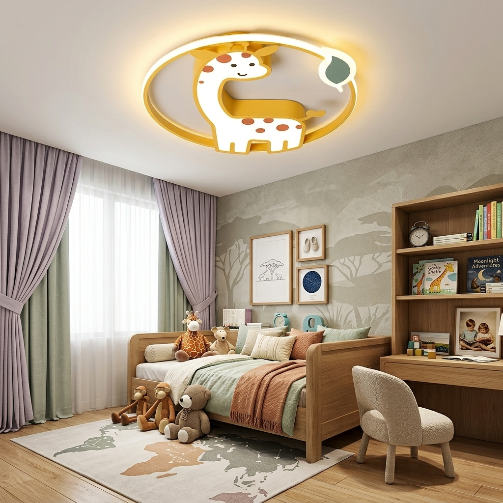 Cartoon Giraffe LED Ceiling Light - Yellow Creative Lamp for Kids' Room