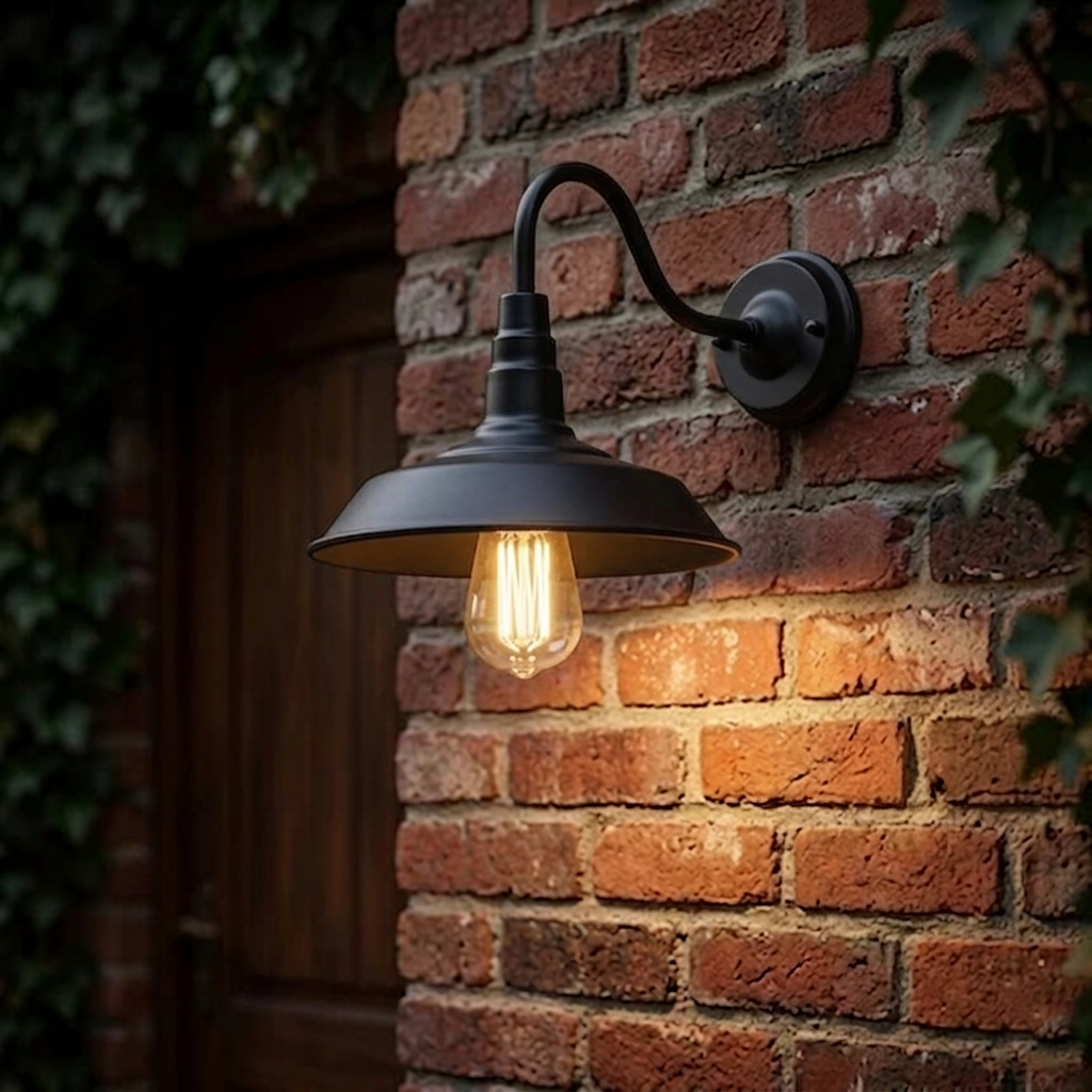 Vintage Gooseneck Barn Light - Waterproof Antique Bronze Exterior Sconce, E27 Socket for Porch, Patio, Farmhouse Decor
