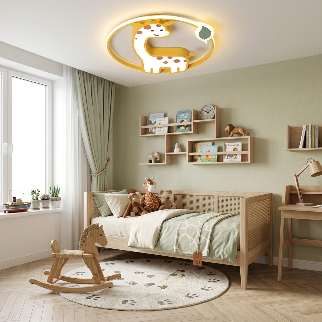 Cartoon Giraffe LED Ceiling Light - Yellow Creative Lamp for Kids' Room