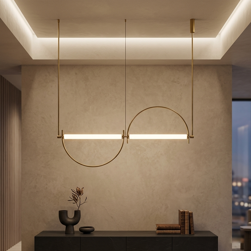 Modern Minimalist Linear Pendant Light - Extra Large 94-Inch (240cm) Geometric LED Chandelier for Villa & Office, Gold Finish, 3000K Warm Light