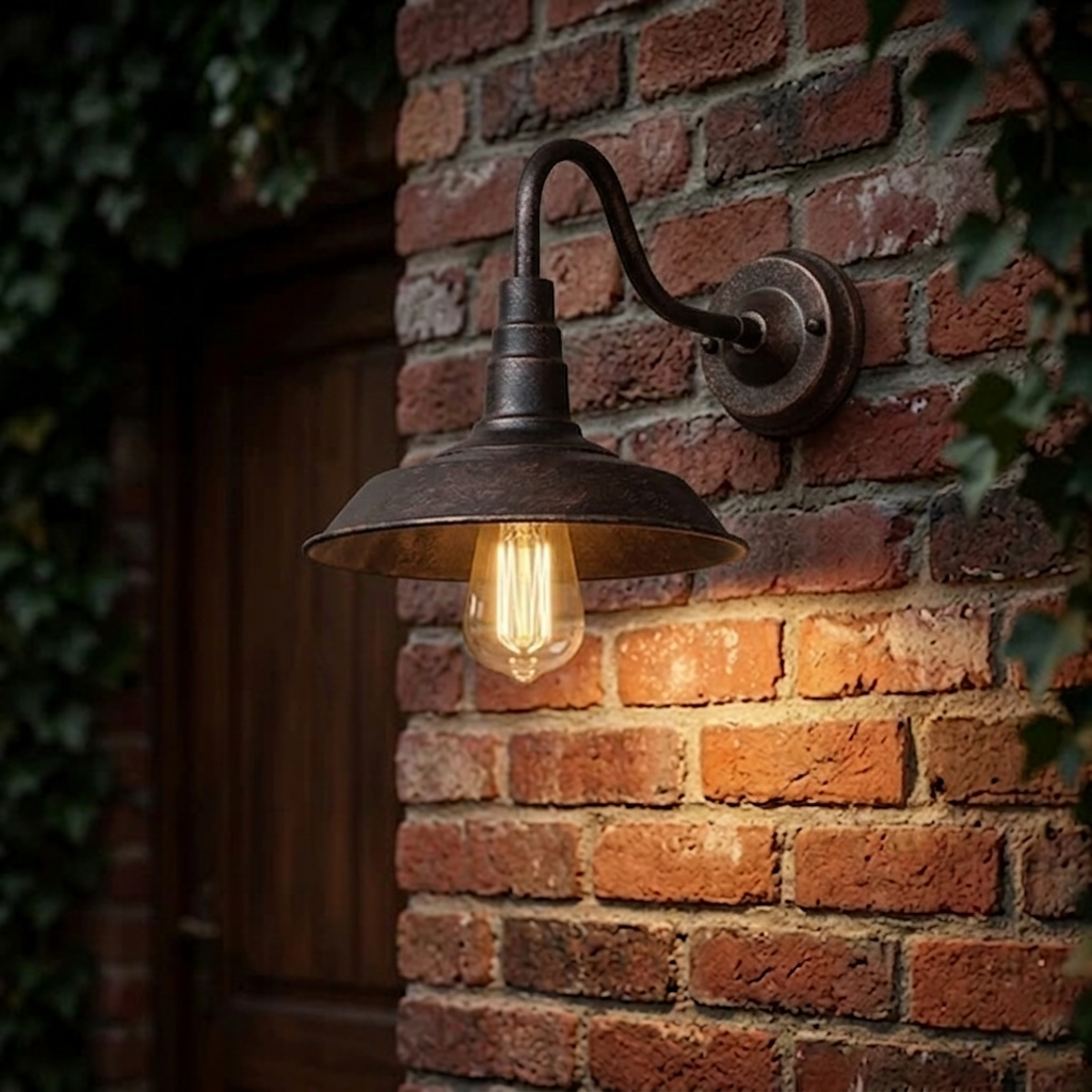 Vintage Gooseneck Barn Light - Waterproof Antique Bronze Exterior Sconce, E27 Socket for Porch, Patio, Farmhouse Decor