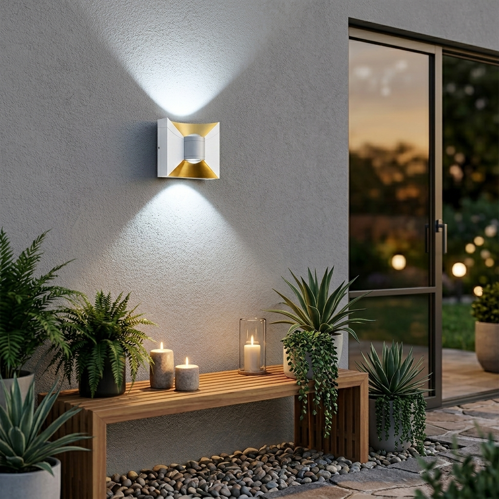Modern Hourglass LED Up and Down Outdoor Wall Sconce - Weatherproof Exterior Light Fixture for Garage, Porch & Patio (Single/Pair)