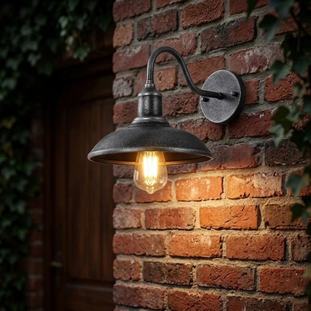 Vintage Gooseneck Barn Light - Waterproof Antique Bronze Exterior Sconce, E27 Socket for Porch, Patio, Farmhouse Decor