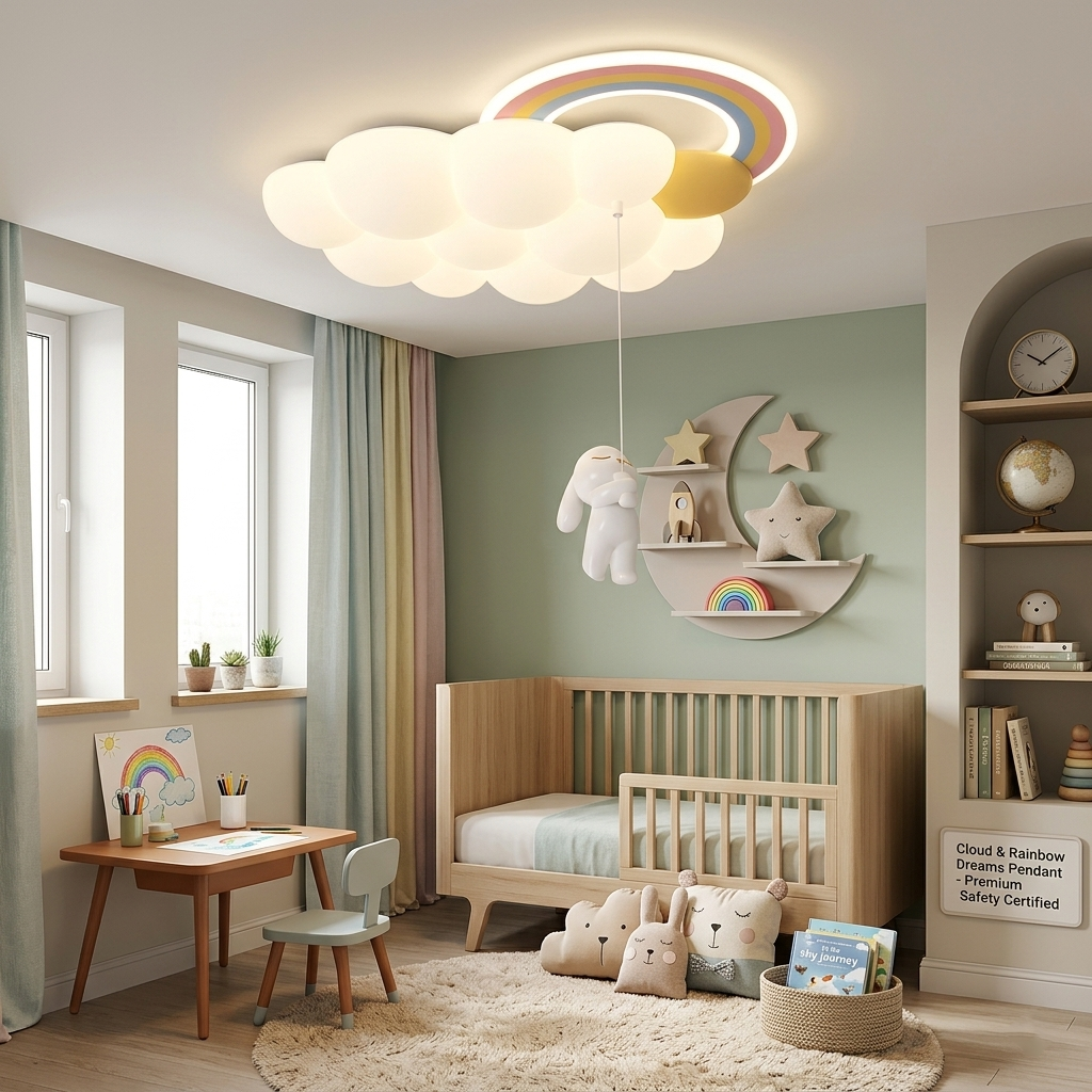 Cloud and Rainbow LED Ceiling Light - Bunny Pendant Lamp for Kids' Room