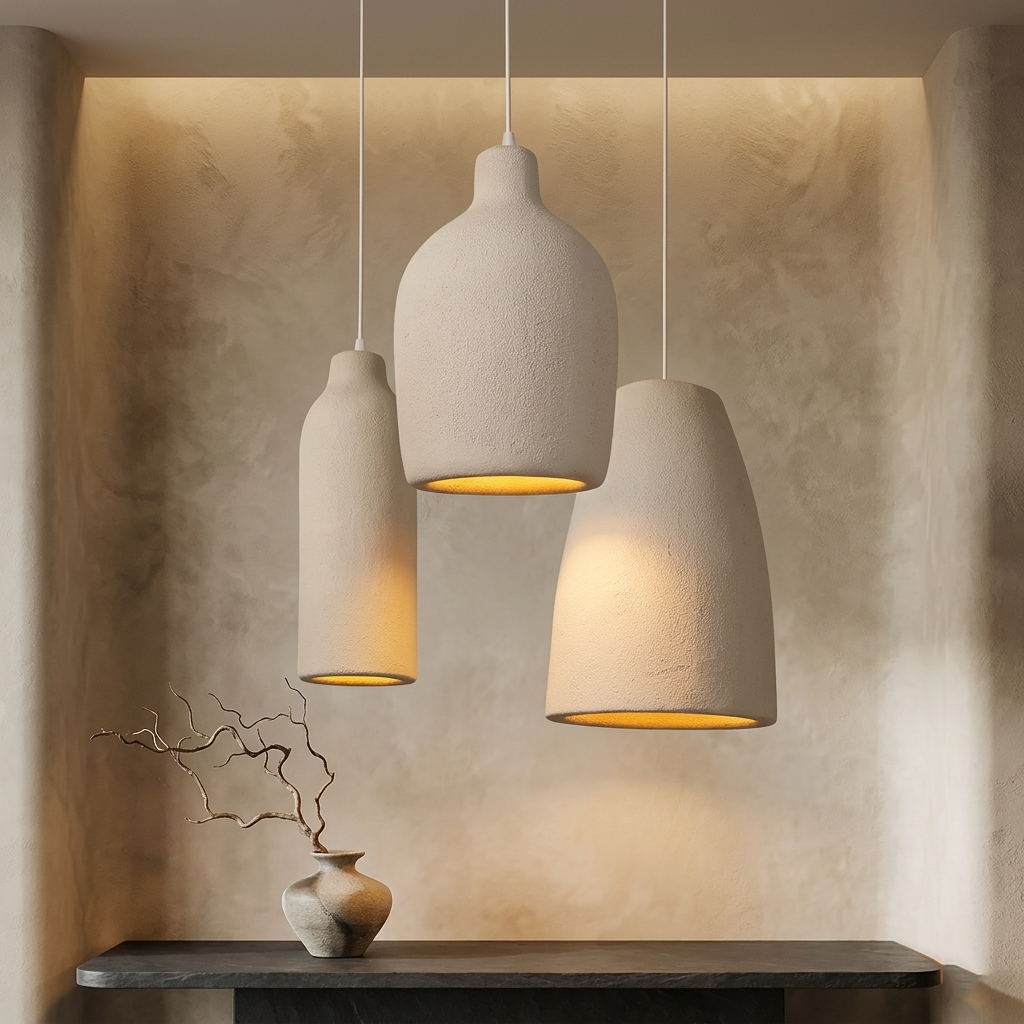 Wabi Sabi Travertine Style Pendant Light, Nordic Minimalist LED Chandelier for Living Room Dining Bedroom, Brown High Density Polyethylene, 35cm x 51cm