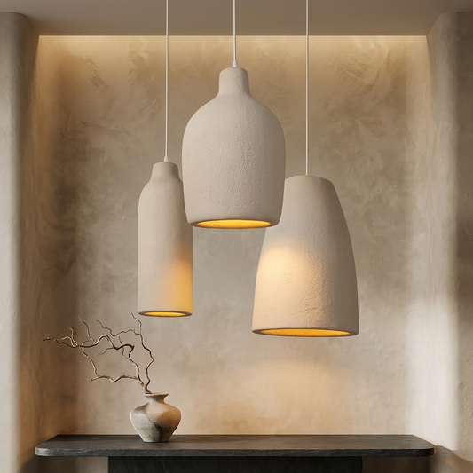 Wabi Sabi Travertine Style Pendant Light, Nordic Minimalist LED Chandelier for Living Room Dining Bedroom, Brown High Density Polyethylene, 35cm x 51cm