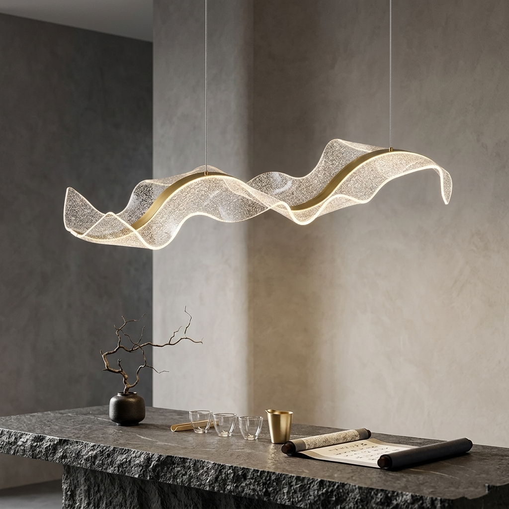 Modern Nordic Wave LED Chandelier - Minimalist Wave Pendant Light for Dining Room, Stepless Dimming