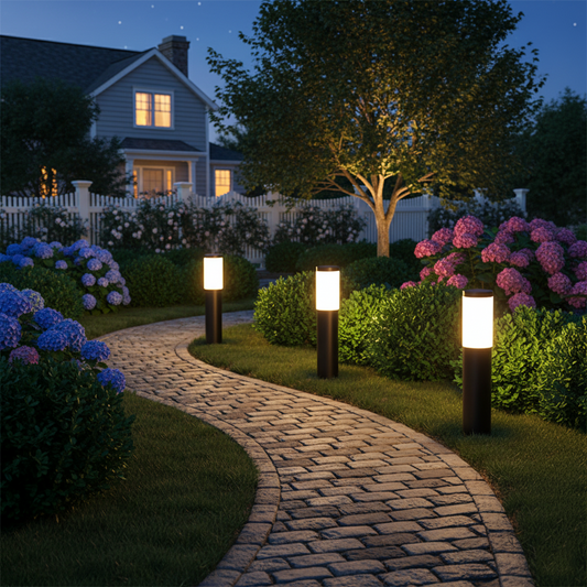 Modern Stainless Steel Solar Path Lights - Waterproof Outdoor LED Bollard Stake Lights for Garden, Walkway & Yard (Warm White, Set of 4)