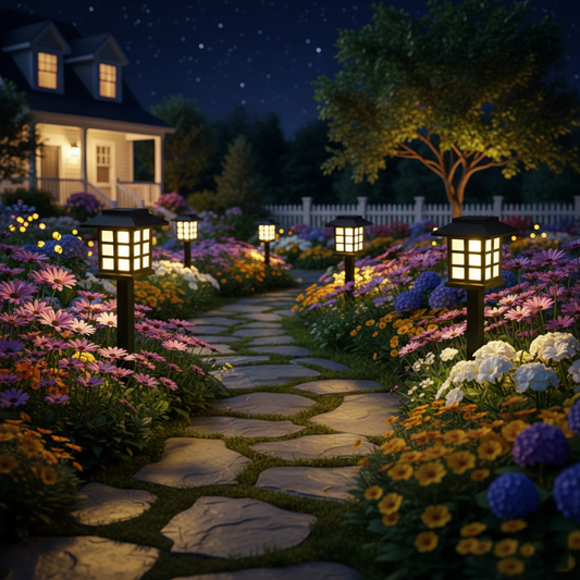 Classical Solar Pathway Lights - IP65 Waterproof LED Garden Grid Lights with Warm White Glow for Walkway, Patio & Lawn (Set of 2)