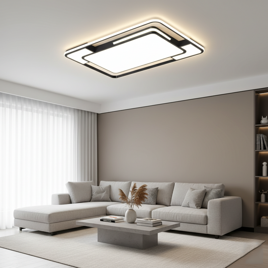 Modern Double-Frame LED Flush Mount Ceiling Light - Geometric Acrylic Fixture for Living Room, Dining Room & Bedroom (Dimmable with Remote Option)