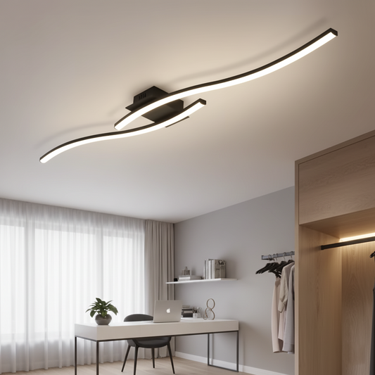 Modern S-Curve LED Flush Mount Ceiling Light - Black Linear Acrylic Fixture for Bedroom, Walk-in Closet & Hallway (Tricolor Option)
