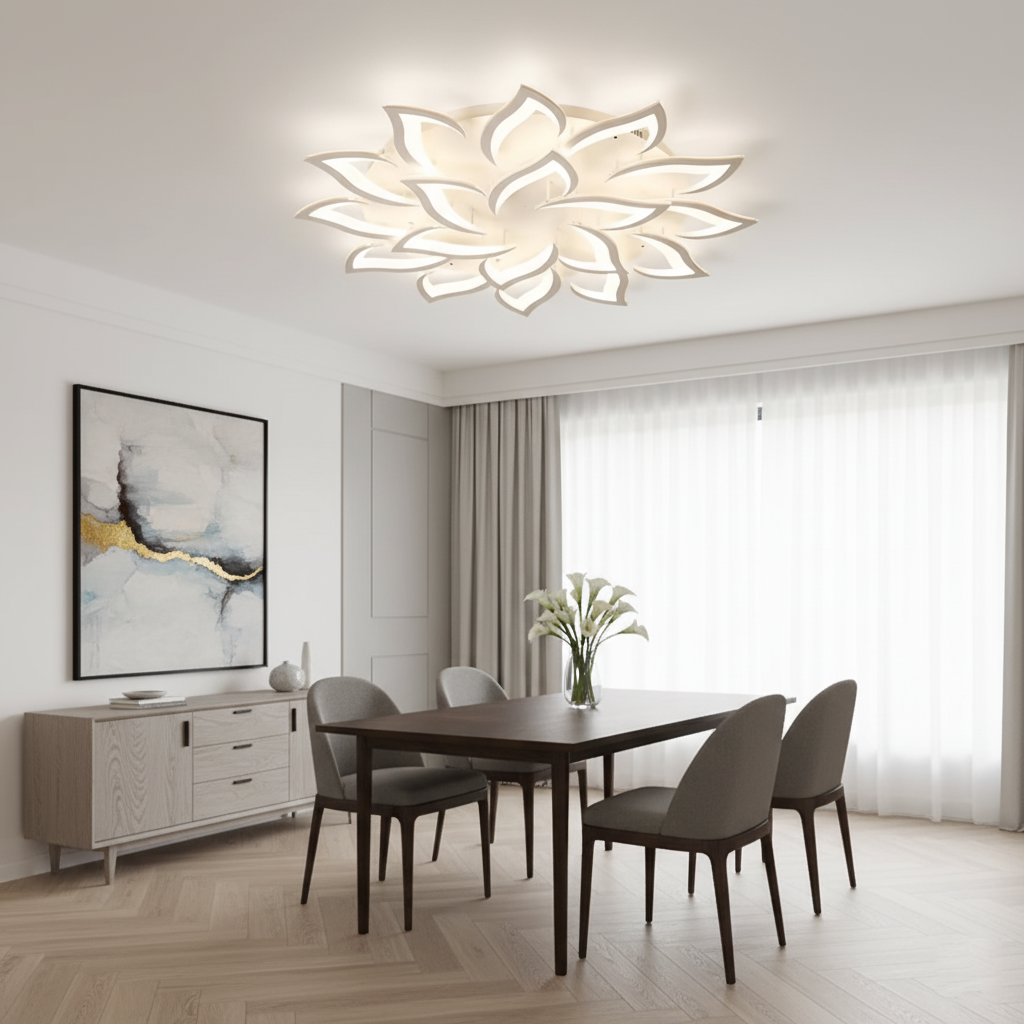 Modern Floral LED Flush Mount Ceiling Light - Multi-Head Acrylic Petal Fixture for Living Room & Master Bedroom (Dimmable with Remote Option)
