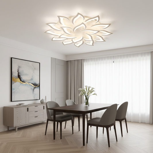 Modern Floral LED Flush Mount Ceiling Light - Multi-Head Acrylic Petal Fixture for Living Room & Master Bedroom (Dimmable with Remote Option)