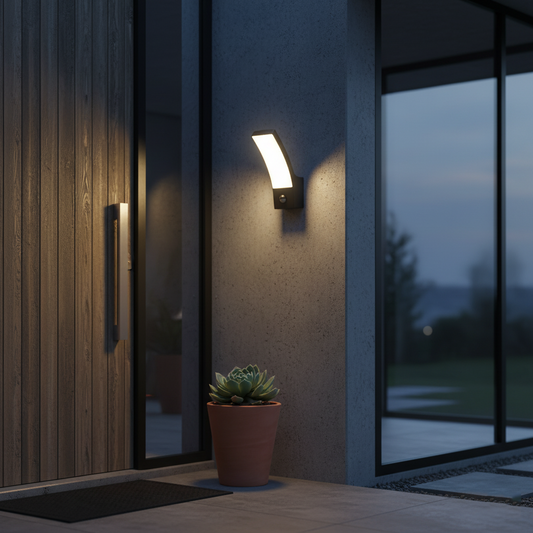 Modern Curved LED Outdoor Motion Sensor Wall Sconce - Weatherproof Exterior Light Fixture for Garage, Porch & Patio (Single/Pair)