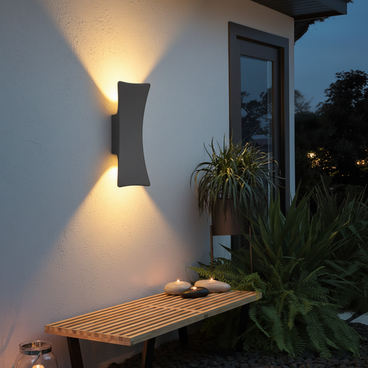 Modern Hourglass LED Up and Down Outdoor Wall Sconce - Weatherproof Aluminum Exterior Light Fixture for Garage & Porch (Single/Pair)