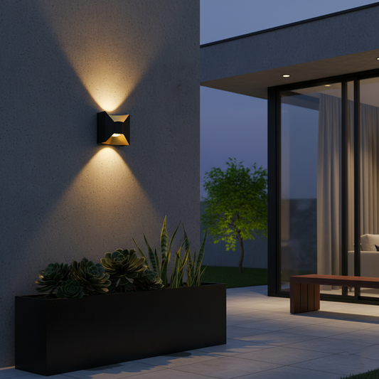 Modern Hourglass LED Up and Down Outdoor Wall Sconce - Weatherproof Exterior Light Fixture for Garage, Porch & Patio (Single/Pair)