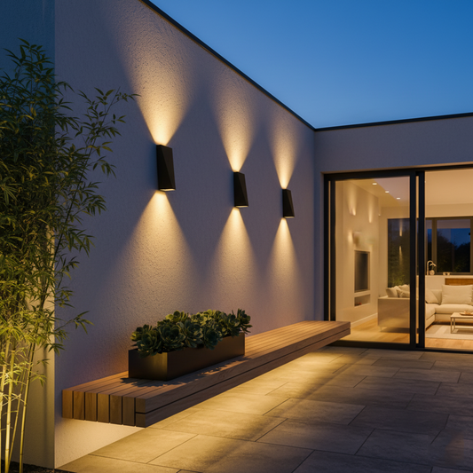Modern Angular LED Up and Down Outdoor Wall Sconce - Weatherproof Aluminum Exterior Light Fixture for Garage & Porch (Single/Pair)