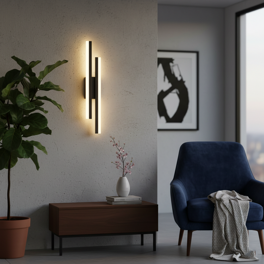 Modern Minimalist Linear LED Wall Sconce - Black Crossed Acrylic Light Fixture for Bedroom Bedside, Living Room & Hallway (3-Color Changing)