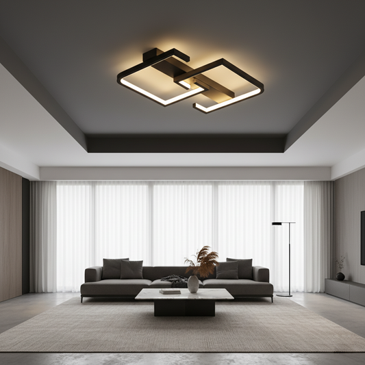 Minimalist Overlapping Box Ceiling Lamp - Acrylic Black Double Square Lighting Fixture for Apartment & Home Office