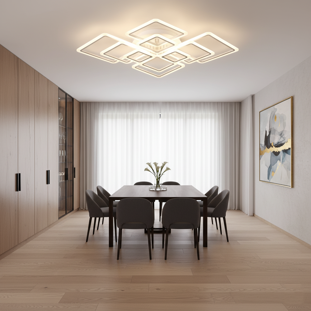 Modern Geometric Squares LED Flush Mount Ceiling Light - White Multi-Head Acrylic Fixture for Living Room & Bedroom (Dimmable with Remote Option)