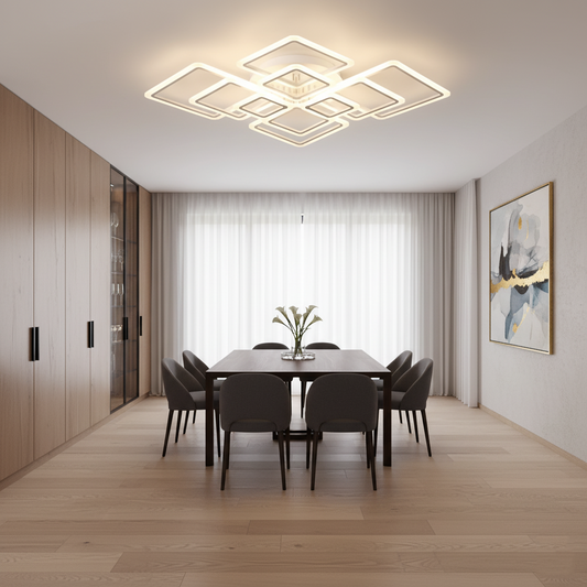 Modern Geometric Squares LED Flush Mount Ceiling Light - White Multi-Head Acrylic Fixture for Living Room & Bedroom (Dimmable with Remote Option)