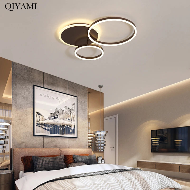 Modern Interlocking Rings LED Flush Mount Ceiling Light - Gold Acrylic Geometric Fixture for Living Room & Bedroom (Dimmable with Remote Option)