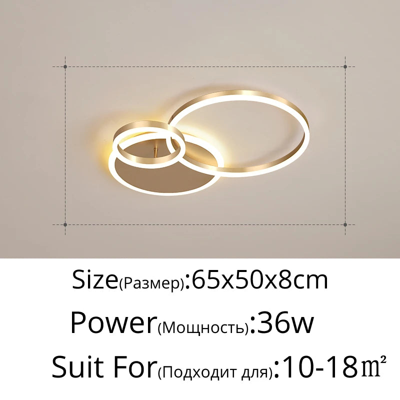 Modern Interlocking Rings LED Flush Mount Ceiling Light - Gold Acrylic Geometric Fixture for Living Room & Bedroom (Dimmable with Remote Option)