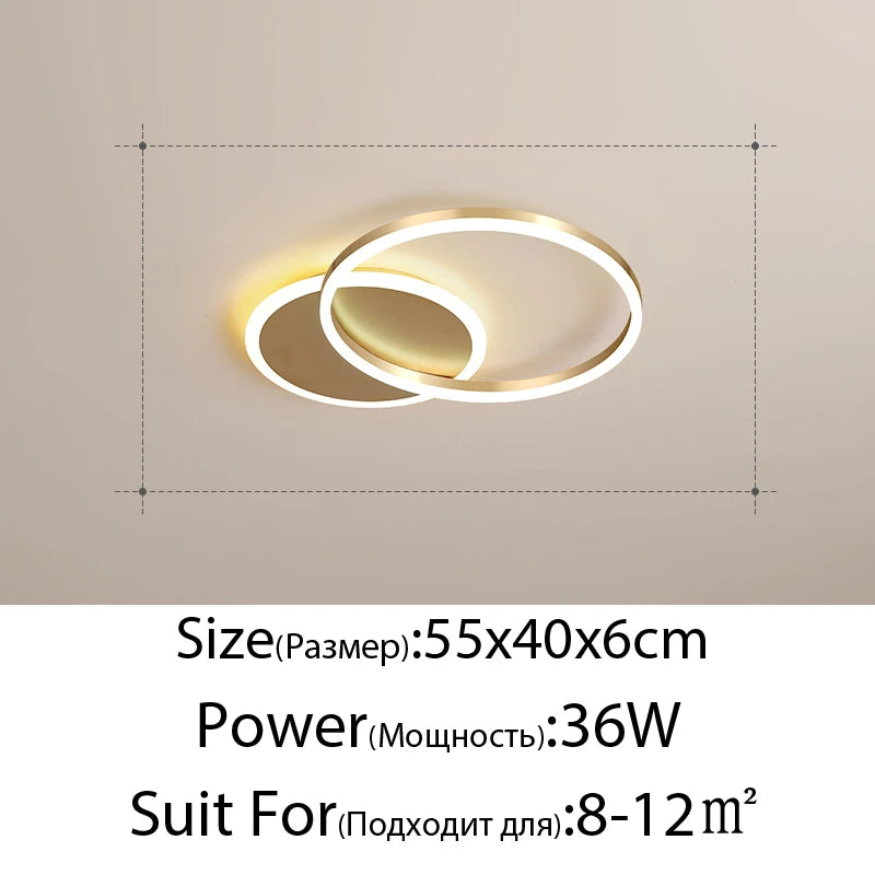 Modern Interlocking Rings LED Flush Mount Ceiling Light - Gold Acrylic Geometric Fixture for Living Room & Bedroom (Dimmable with Remote Option)