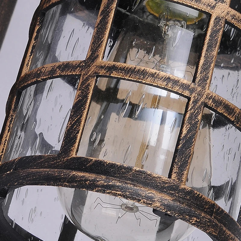 Vintage Outdoor Wall Lantern with Grid Glass - IP65 Waterproof Die-cast Aluminum Sconce for Porch & Courtyard, Bronze Finish