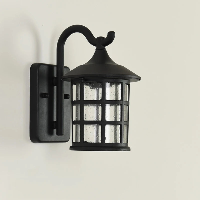 Vintage Outdoor Wall Lantern with Grid Glass - IP65 Waterproof Die-cast Aluminum Sconce for Porch & Courtyard, Bronze Finish