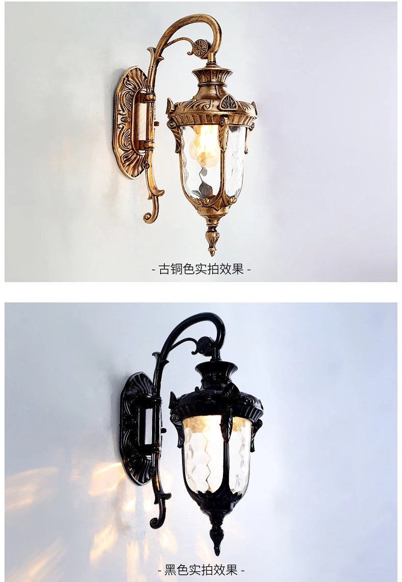 European Vintage Outdoor Wall Lantern - IP65 Waterproof Die-cast Aluminum Sconce for Villa Porch & Garden, Bronze Finish