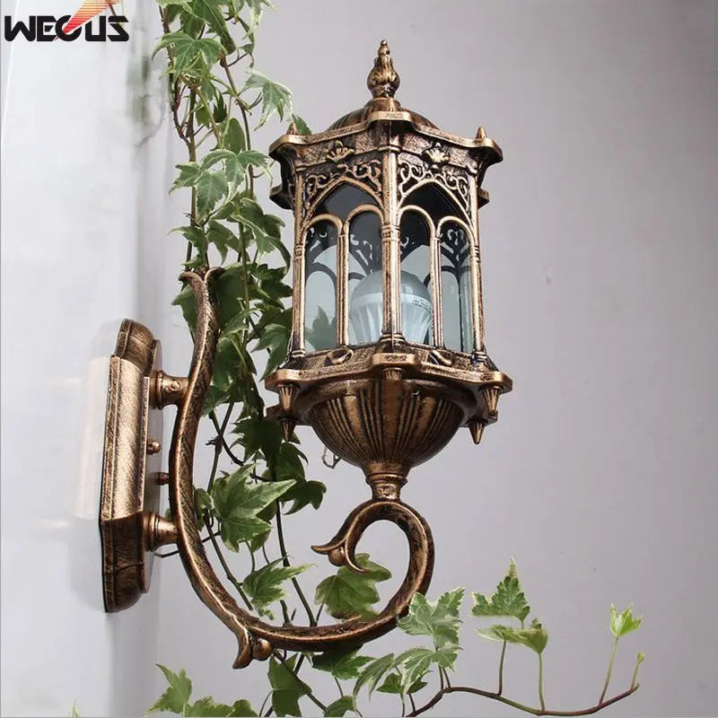 Traditional European Outdoor Wall Lantern - IP55 Waterproof Carved Aluminum Sconce for Villa Porch & Garden, Bronze Finish