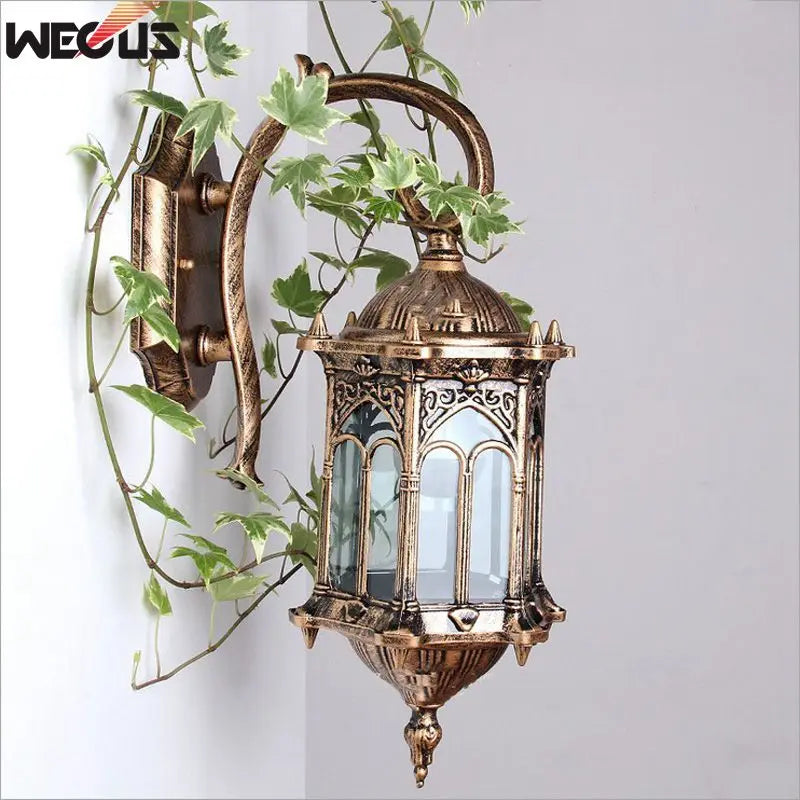 Traditional European Outdoor Wall Lantern - IP55 Waterproof Carved Aluminum Sconce for Villa Porch & Garden, Bronze Finish