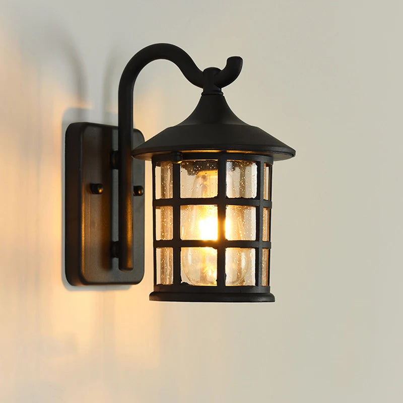 Vintage Outdoor Wall Lantern with Grid Glass - IP65 Waterproof Die-cast Aluminum Sconce for Porch & Courtyard, Bronze Finish