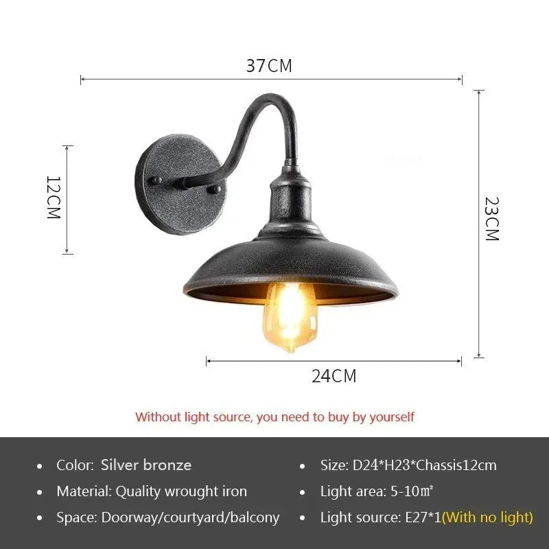 Vintage Gooseneck Barn Light - Waterproof Antique Bronze Exterior Sconce, E27 Socket for Porch, Patio, Farmhouse Decor