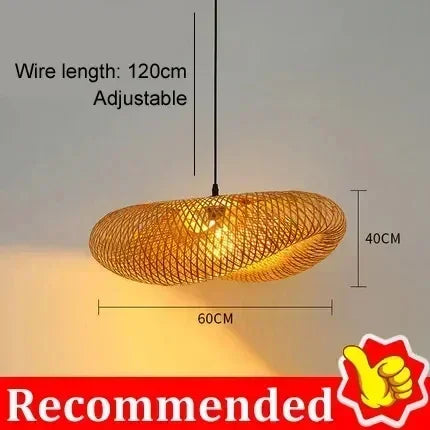 Modern Bamboo Weaving Pendant Light - Wabi-Sabi Style Hanging Lamp for Dining Room, 32-Inch (80cm) Large Handwoven Chandelier, Natural Wood Finish