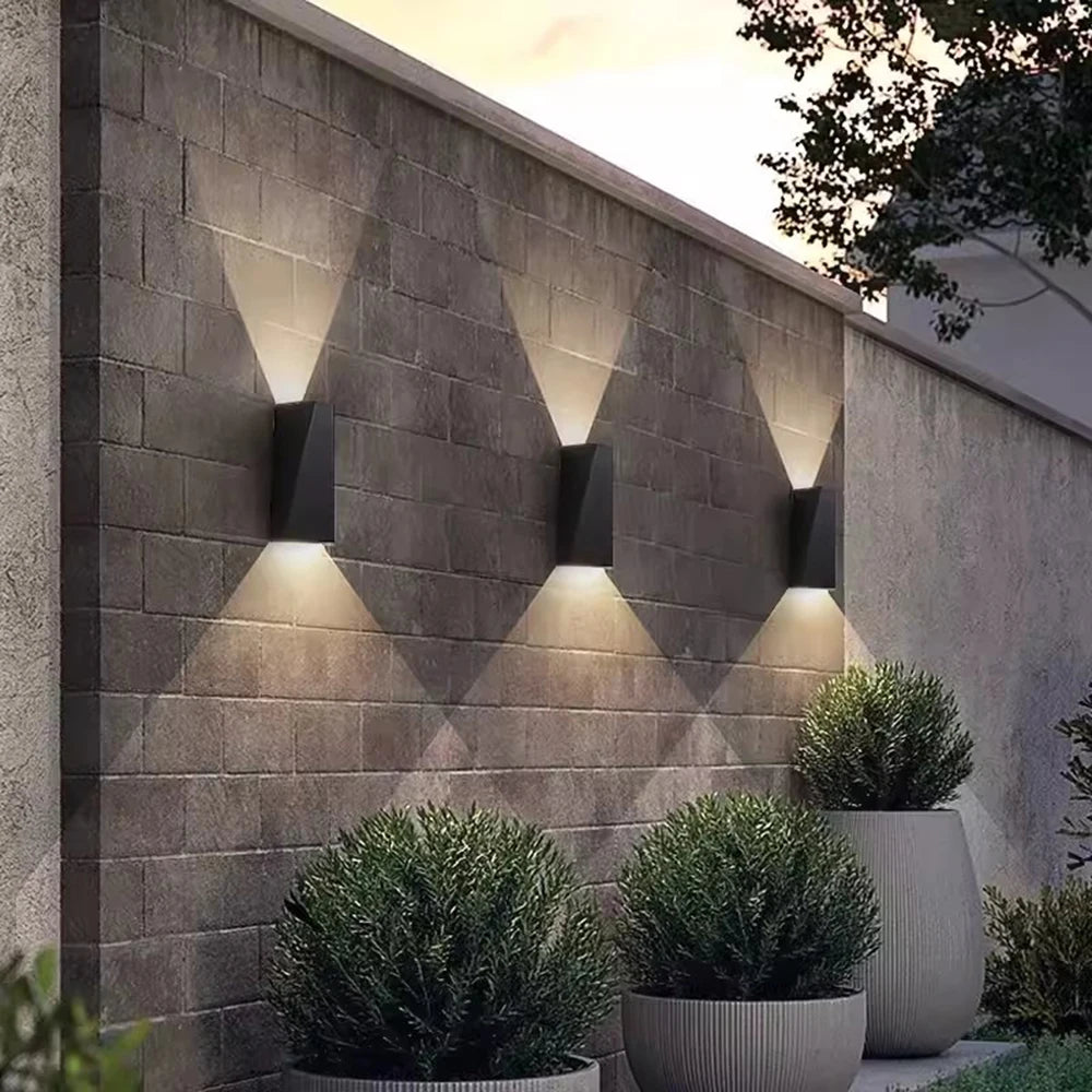 Modern Angular LED Up and Down Outdoor Wall Sconce - Weatherproof Aluminum Exterior Light Fixture for Garage & Porch (Single/Pair)