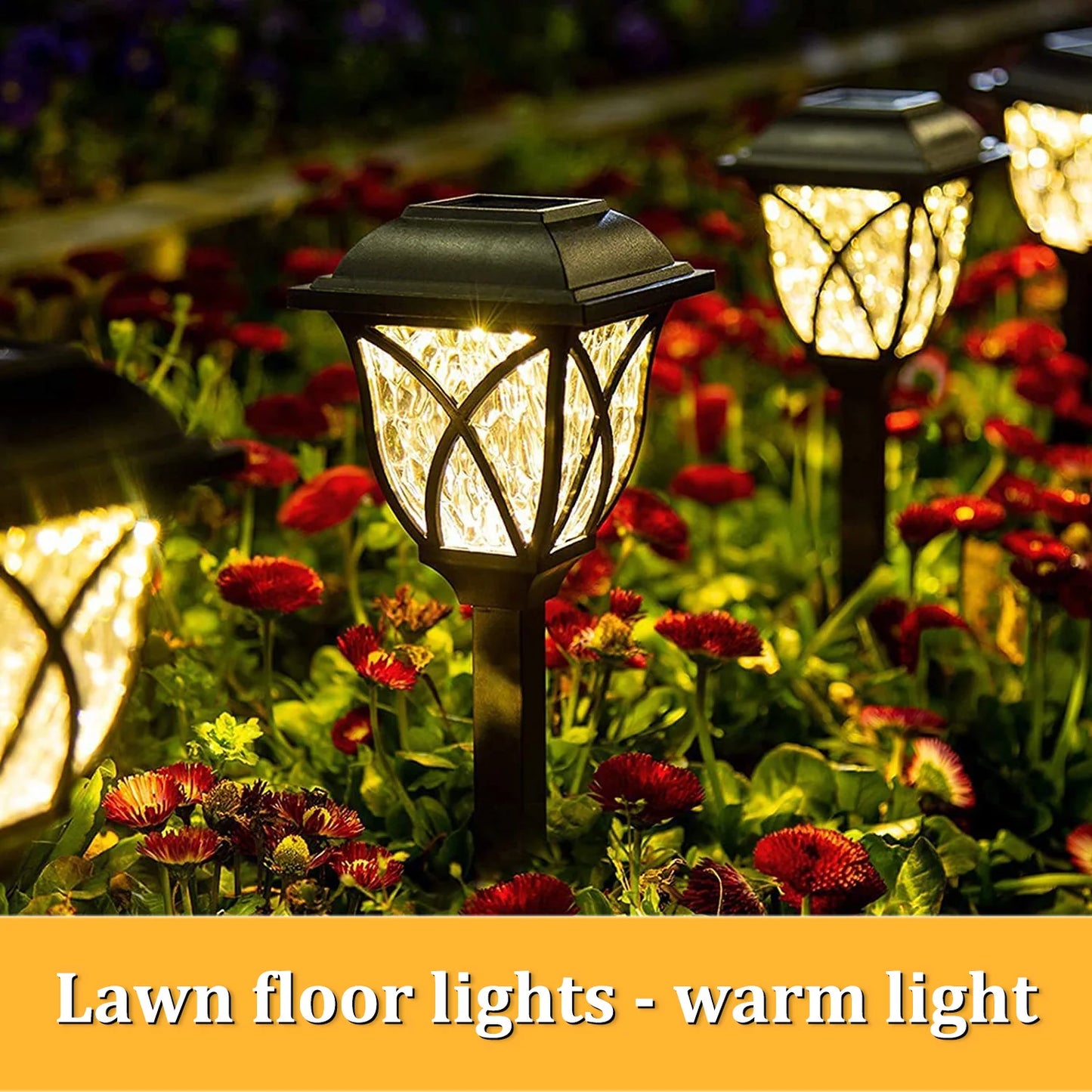 Outdoor Solar Path Lights - Waterproof LED Landscape Stake Lights with Warm White Hollow Pattern for Garden, Lawn & Walkway (Set of 2)
