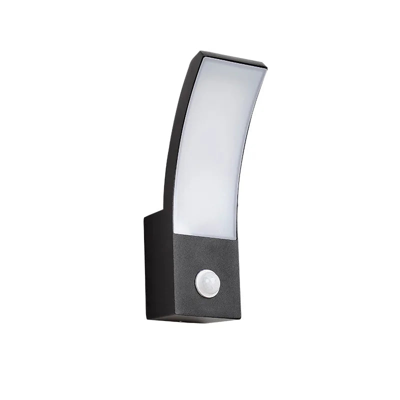 Modern Curved LED Outdoor Motion Sensor Wall Sconce - Weatherproof Exterior Light Fixture for Garage, Porch & Patio (Single/Pair)