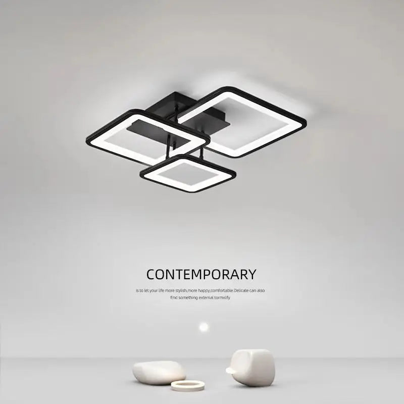 Modern Geometric Square LED Chandelier - Flush Mount Ceiling Light for Living Room, 12-Lights, Dimmable Cold White, Black & White Finish