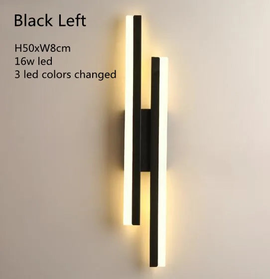 Modern Minimalist Linear LED Wall Sconce - Black Crossed Acrylic Light Fixture for Bedroom Bedside, Living Room & Hallway (3-Color Changing)