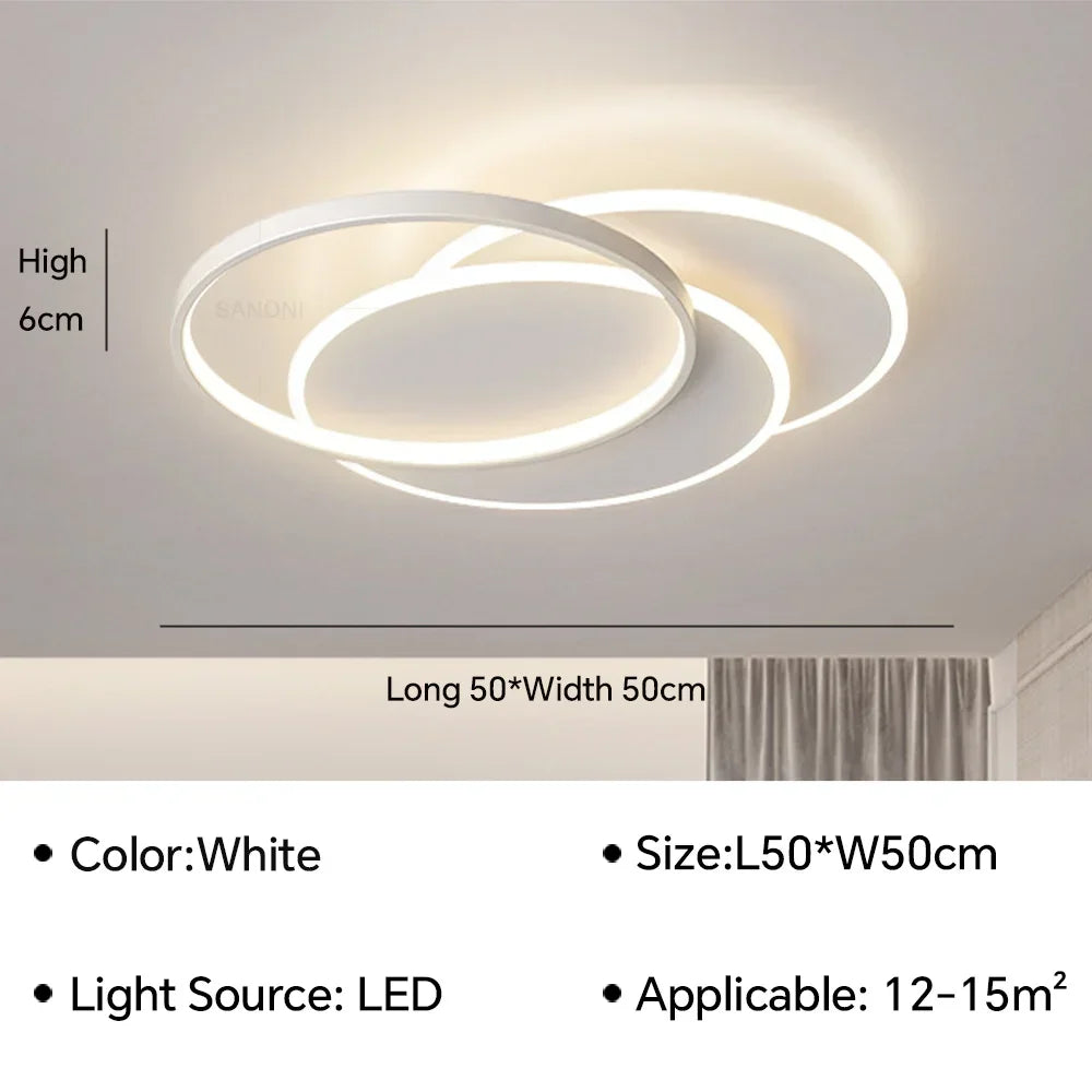Modern Rectangle LED Ceiling Light - Ultra-Thin Minimalist Chandelier for Living Room & Kitchen, Black & White Finish, Tricolor Light