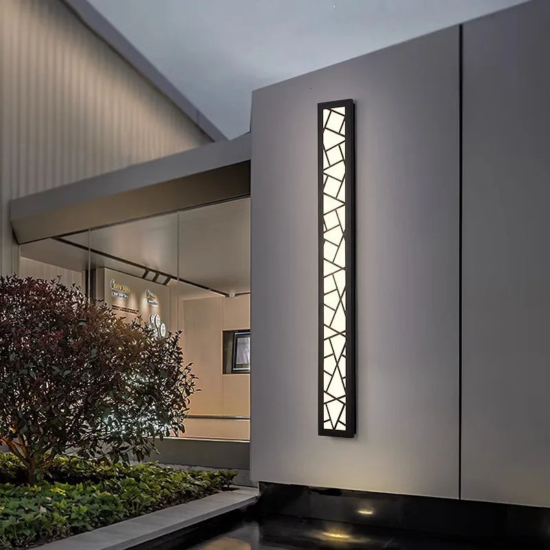 Modern Outdoor LED Wall Sconce - Linear Geometric Black Light Fixture for Porch, Patio, Garage & Villa Garden (Single/Pair)