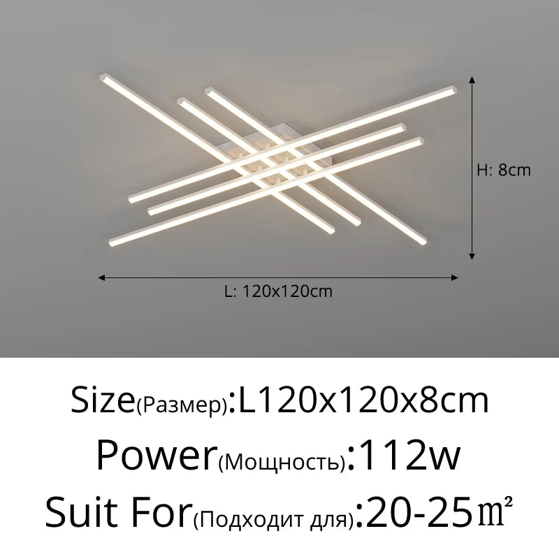 Modern Linear LED Flush Mount Ceiling Light - Black Crossed Bars Chandelier for Living Room, Dining Room & Bedroom (Dimmable with Remote Option)