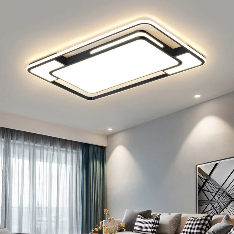 Modern Double-Frame LED Flush Mount Ceiling Light - Geometric Acrylic Fixture for Living Room, Dining Room & Bedroom (Dimmable with Remote Option)